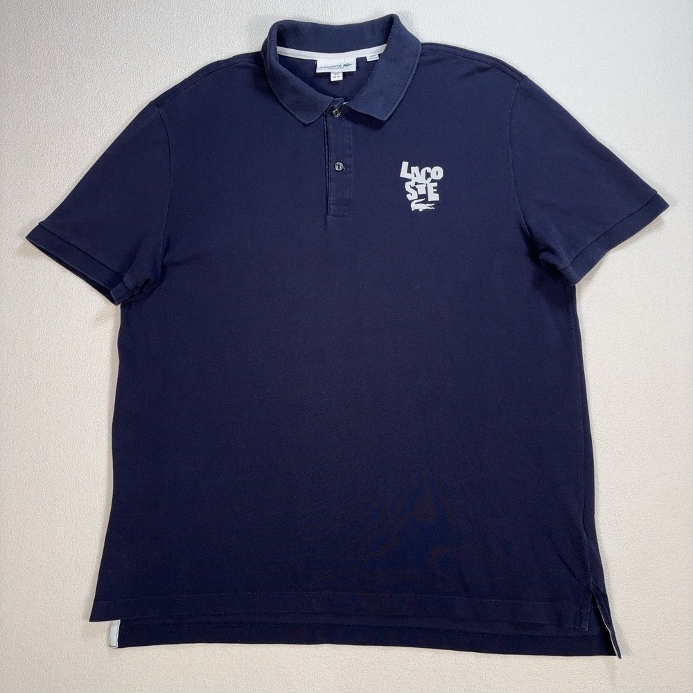 Lacoste Neck Logo Polo Men's XL‎ / 6 Navy Graphic Pique Regular Fit 100% Cotton
